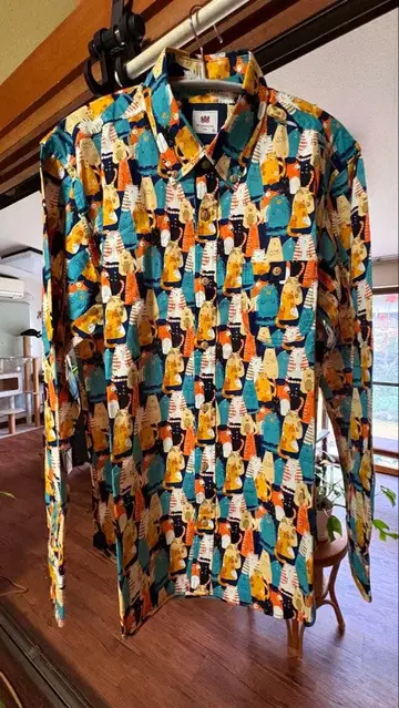 Mitsumine 고양이 패턴 긴팔 셔츠 LL