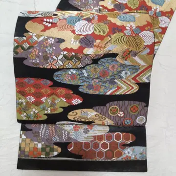 순수 실크 노을 사계절 풀꽃 고전 직조 후쿠로 오비 (904)