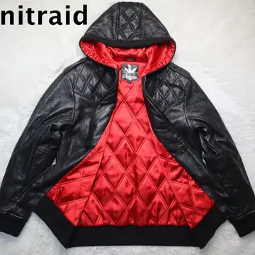 nitraid 후데트 자켓 충전솜 퀼팅 가죽풍 블랙 L