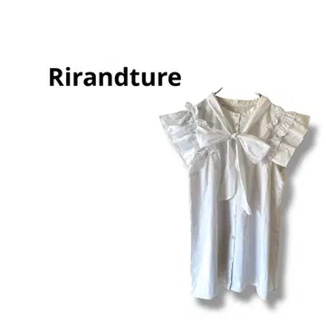 [Rirandture] 반팔 셔츠 블라우스 플레어 리본 레이스 화이트