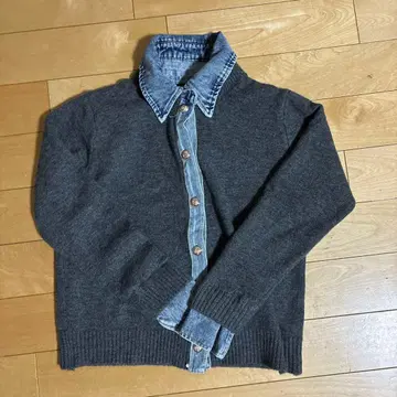 울 데님 셔츠 포함 가디건 그레이