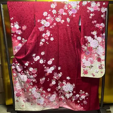 후리소데 순수 실크 성인식 빨간색