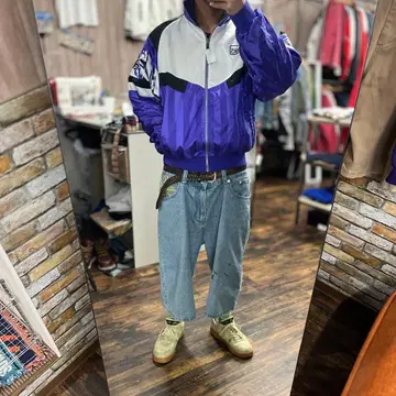 asics 나일론 자켓 보라색/그레이 L 구제 의류 아메카지 짧은 기장