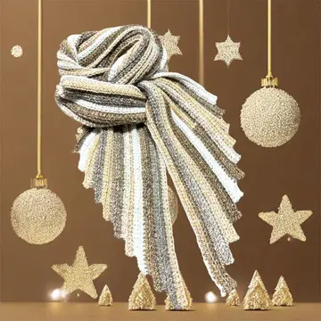 스트라이프 니트 머플러 골드 베이지