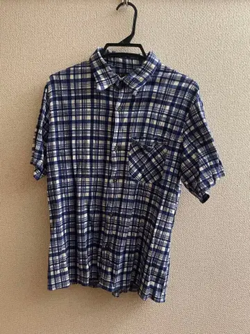 BLUE/BLUE 반팔 셔츠 파랑과 화이트 체크 무늬