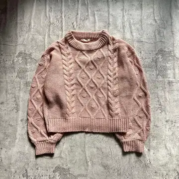 ehka sopo 니트 핑크 케이블 도트 풀오버 걸리시 크로쉐