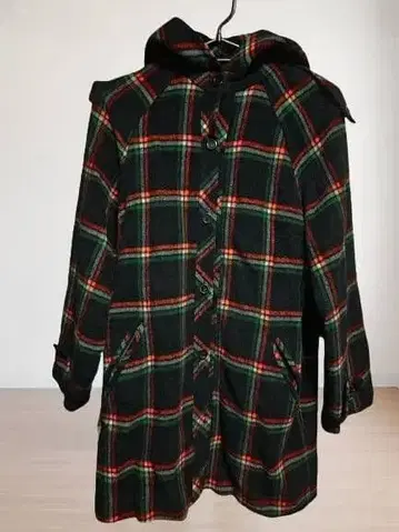 체크 무늬 후드 부착 롱 코트 자켓 일본 제품