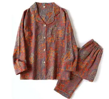 꽃무늬 코튼 룸웨어 세트 면 100% 더블 거즈 파자마 3L