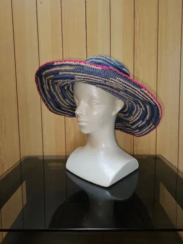 스트라이프 밀짚모자 파랑과 핑크