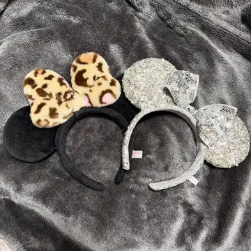 디즈니 머리띠 귀 레오파드 스팽글 실버