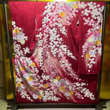 후리소데 순수 실크 성인식 빨간색