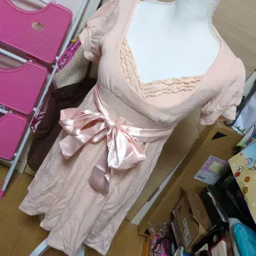 리즈리사 리본 포함 핑크 반팔 퍼프 원피스 M 당시 제품