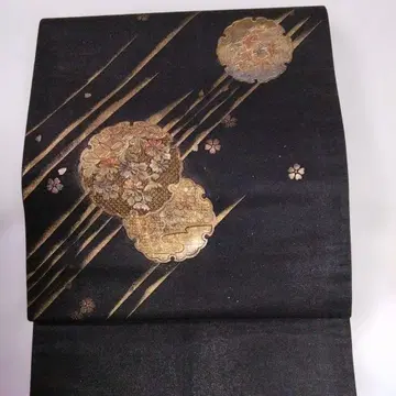 블랙 베이스 금박 꽃무늬 포인트 패턴, 후쿠로 오비