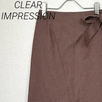 CLEAR IMPRESSION 미디 스커트 타이트 체크 무늬 리본