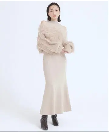 anuans 오프숄더 레이어드 니트 원피스 베이지 S 사이즈