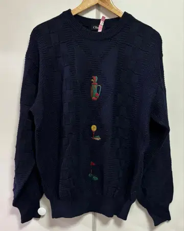 빈티지 90's 골프 자수 스웨터 울 100% 일본제 LL