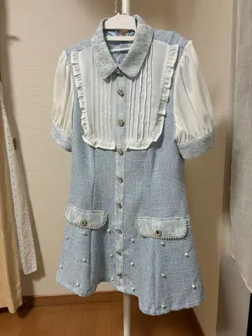 스카이블루 프릴 셔츠 드레스 셋업