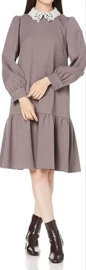 프로포션 바디 드레싱 레이스 카라 부착 긴팔 원피스