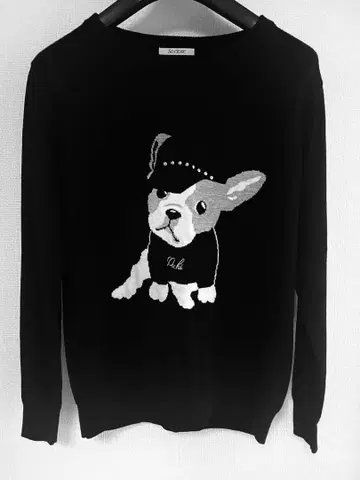 [ 고품질 ] 불독 모티브 스웨터 고급 니트 블랙 LL