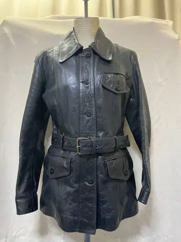 천연 가죽 빈티지 자켓 벨트 포함 충전솜 클래식 하드 블랙 M