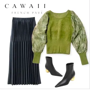 cawaii FRENCH PAVE* 벌룬 레이스 슬리브 샤기 니트