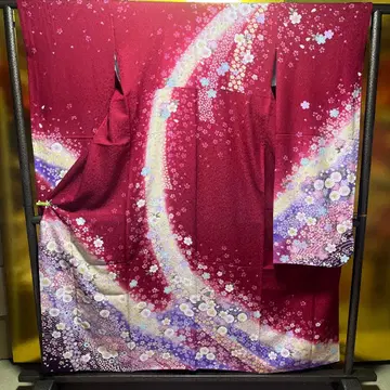 후리소데 순수 실크 성인식 빨간색