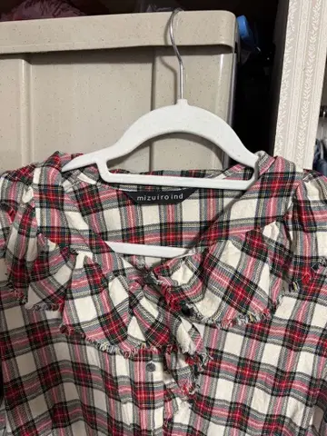 mizuiro ind 체크 무늬 프릴 셔츠