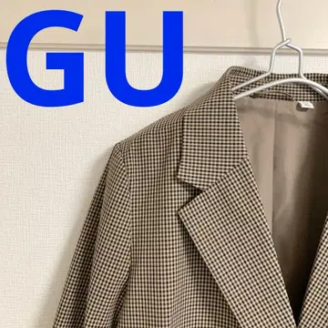 GU 지유 더블 브레스트 체크 자켓 브라운 XL 사이즈