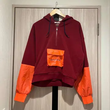 TOMMY SPORT 버건디/오렌지 후드티 M