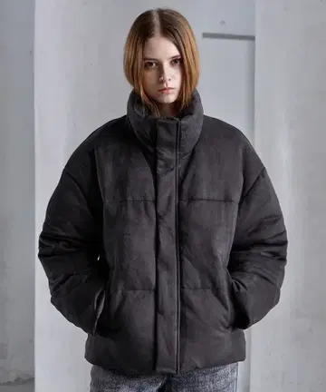 [ CLEL ] 볼륨 하이넥 숏 패딩 자켓 그레이 계열 XS