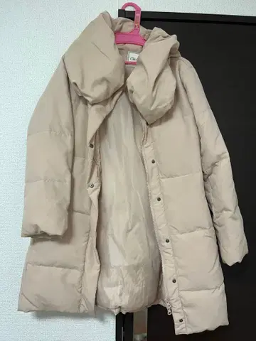 [Cheek] 볼륨 칼라 롱 코트 핑크 베이지 아름다운 실루엣