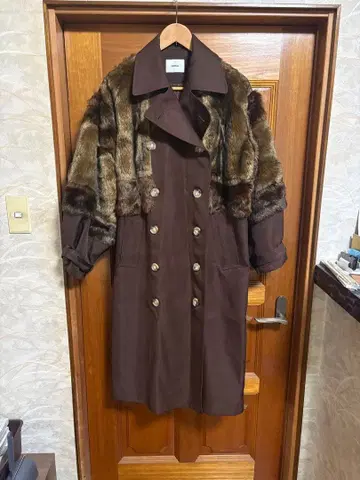 MURUA 롱 더블 트렌치코트 브라운 퍼 포함 여성용 무루아