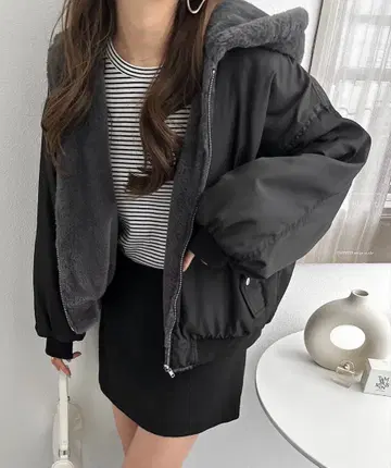 andme 리버서블 후드 부착 MA-1 블루종 퍼