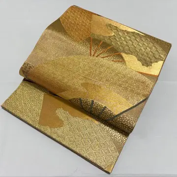 A 사카초 센멘몬 금실 순수 실크 6폭 후쿠로 오비 포멀 O6