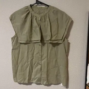 titivate 올리브 프릴 슬리브리스 셔츠