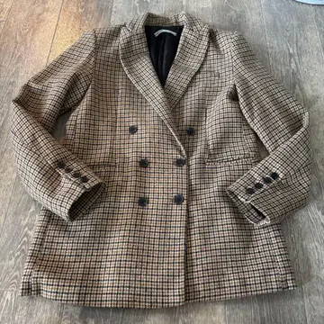 체크 무늬 더블 브레스트 자켓
