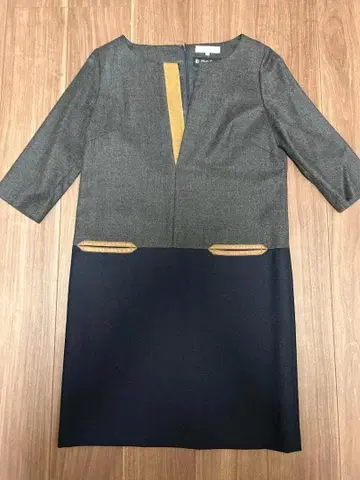 [ 자유구 ] 네이비 그레이 투톤 원피스