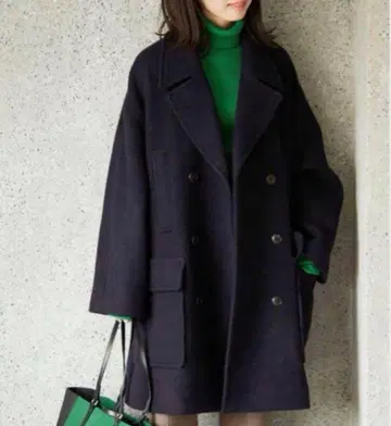 슬로브 이에나 23AW 멜톤 빅 피코트 더블 버튼 다크 네이비 36