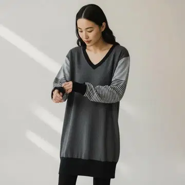 새상품 택 포함 누아르 라벨 튜닉 보더 F 오버 사이즈