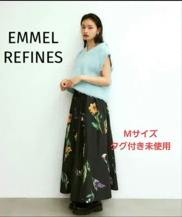 EMMEL REFINES EM 플라워 프린트 볼륨 맥시 스커트 블랙 M