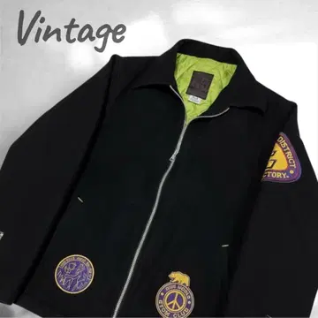 [레어] 바시티 자켓 블루종 자켓 블랙 그린 안감 자수 패치