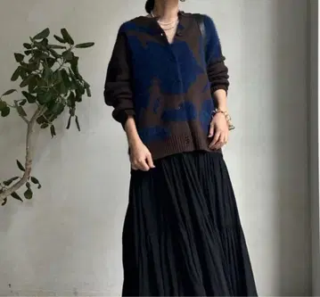 DouDou 아틀라스 니트 가디건 브라운 네이비 M