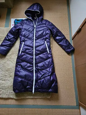 adidas 후드 부착 퍼플 롱 코트 XS