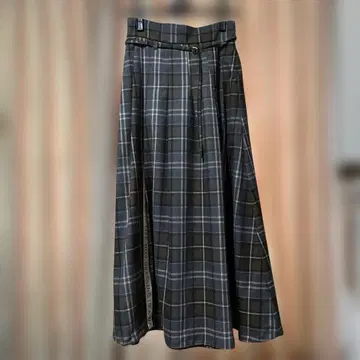 Eimee Law/그레이 계열 체크 플레어 스커트 벨트 포함