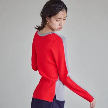[ 새상품 미사용 ] SUGARROSE 앞뒤 2WAY 배색 리브 니트