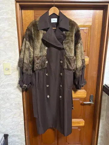 MURUA 브라운 롱 더블 트렌치코트 무루아 여성용 프리