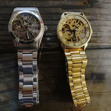 스켈레톤 디자인 수동 와인딩 시계 2개 세트