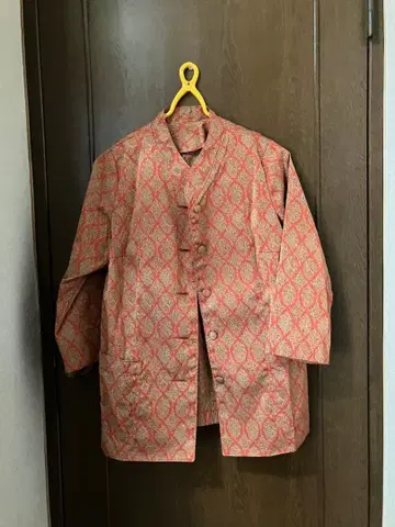 오렌지와 그레이의 캐주얼 기모노 패턴 자켓