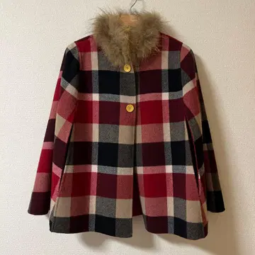 체크 무늬 판초 리버서블 퍼 포함 블루 라벨 BLUElabel