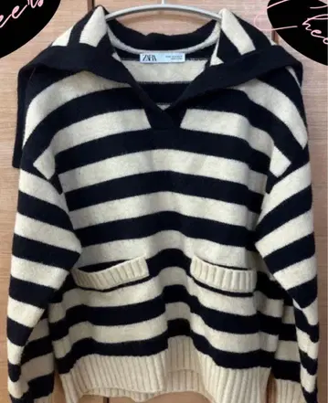 ZARA 블랙과 베이지 스트라이프 스웨터